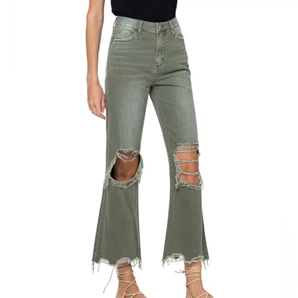 Altar’d State Aubrielle Straight Leg Jeans distressed army green size 27 - Picture 5 of 10